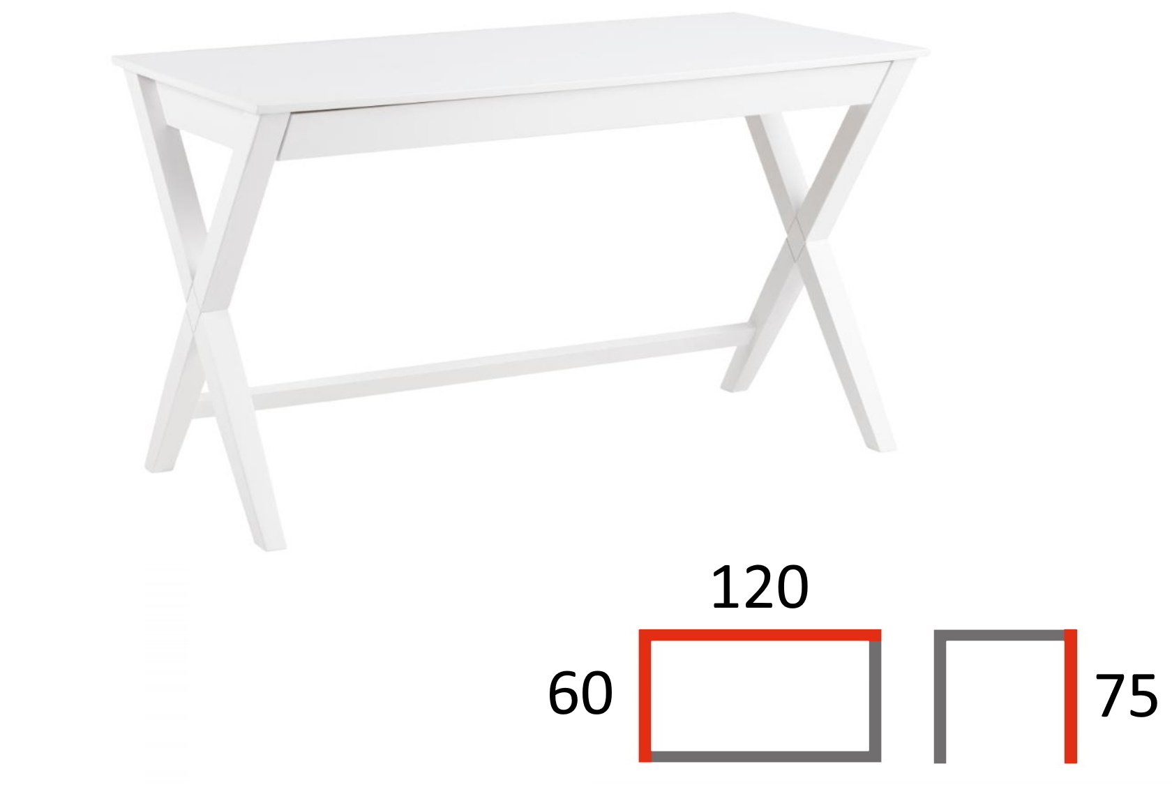 białe biurko z szufladą writex 120x60 cm actona, wymiary